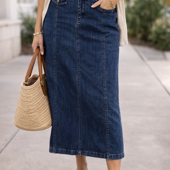 Eddie Bauer Denim Midi Skirt Stretch Blue Jean Skirt Size 12 - Picture 3 of 7